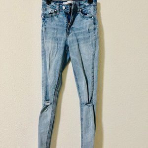 High rise skinny blue jeans with rips- XXS